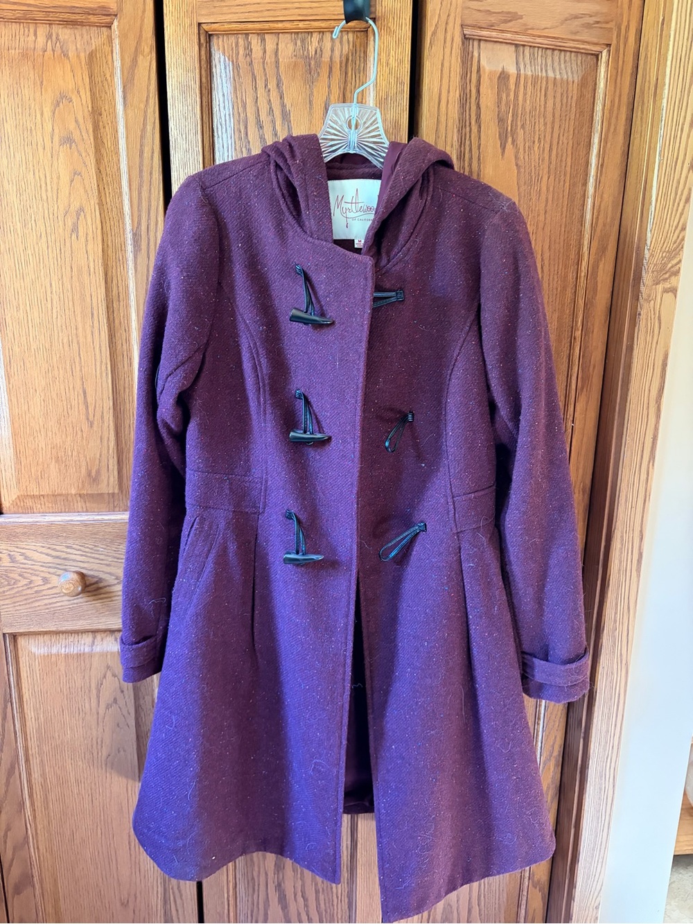 Modcloth Plum Hooded Toggle Pea Coat